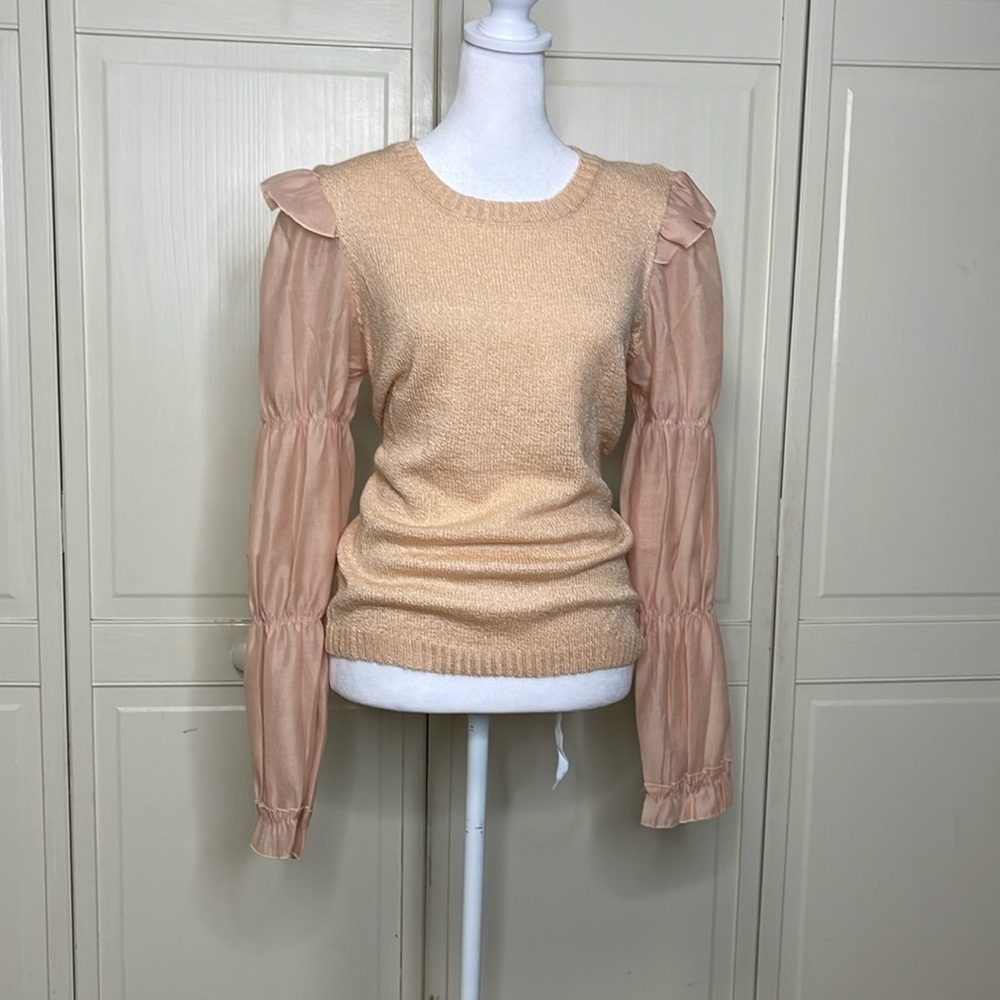 Elegant Cream Sweater with Sheer Sleeves